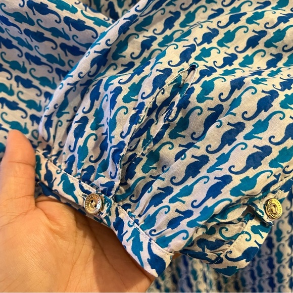Talbots Blue Seahorse Pintuck Pop Over Tunic Blouse Size M - Picture 8 of 11